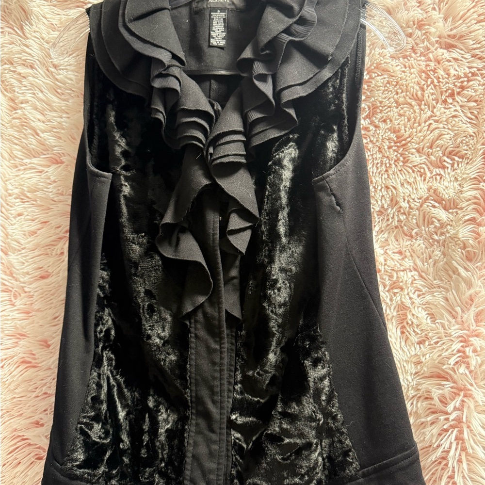 Alfani Black Velvet Vest with Ruffles
